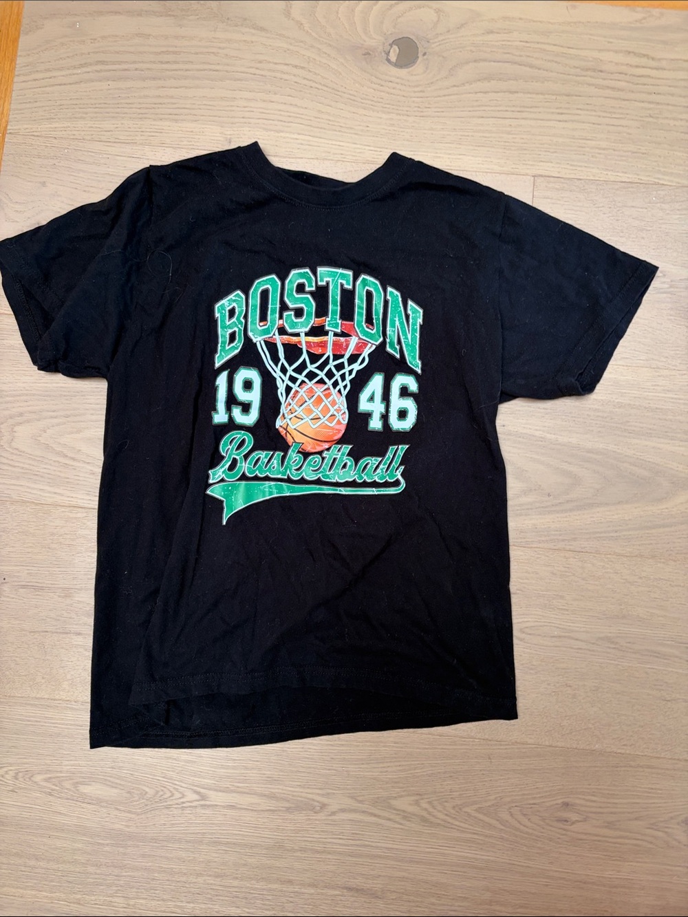 Boston Basketball Graphic Tee - Black with Green & Orange